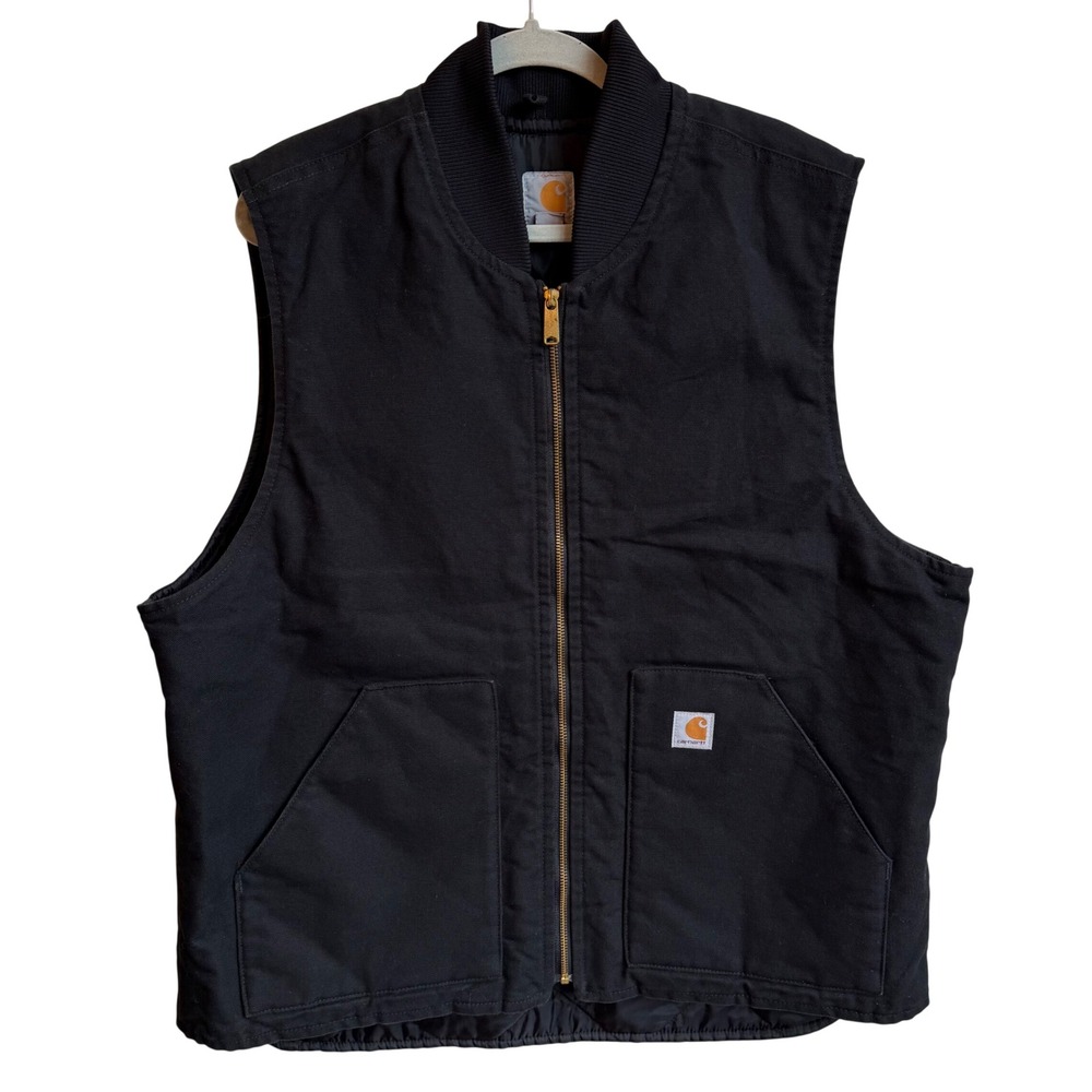 Carhartt Firm Duck Vest Mens XL Tall Black Workwear Rugged Quilted Lined VO1 BLK